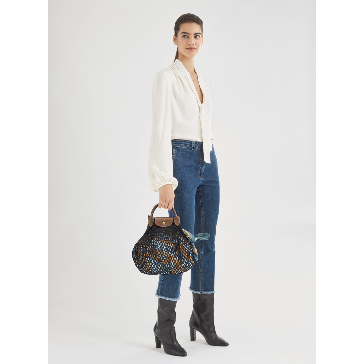 Buy Longchamp Le Pliage Filet L Mesh bag Black in UAE